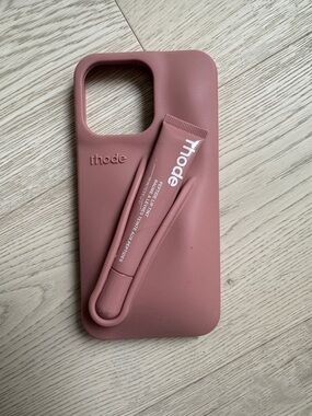 RHODE Blush Pink Silicone iPhone Case with Built-In lip gloss holder